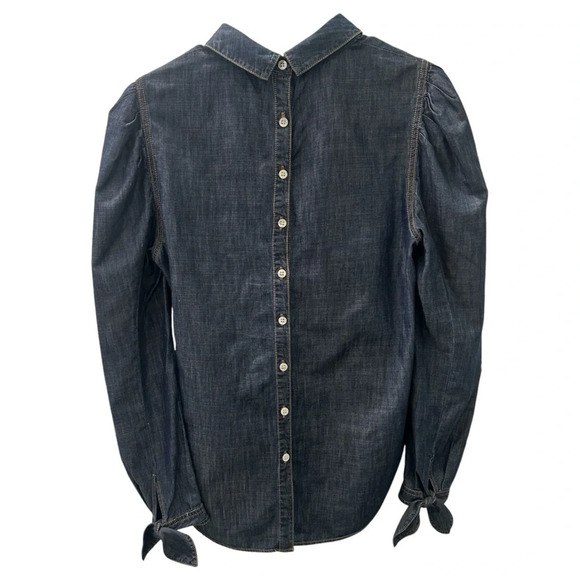 Veronica Beard Isabel Chambray Puff Sleeve Button Back Blouse Blue Women’s 10 - Picture 4 of 6